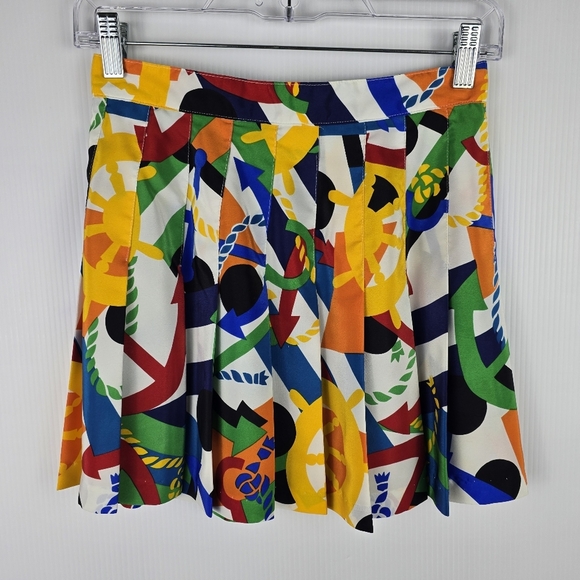 Tail Vintage Nautical Print Pleated Polyester Pleated Mini Skirt Bright Size 6 - Picture 2 of 6